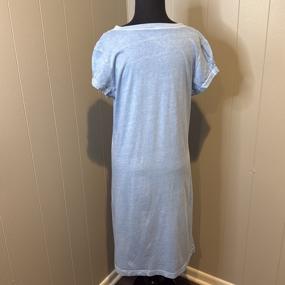 Woolrich Women’s Medium Midi Dress Pleated Short Sleeve V Neck Bleach Denim - Picture 5 of 7